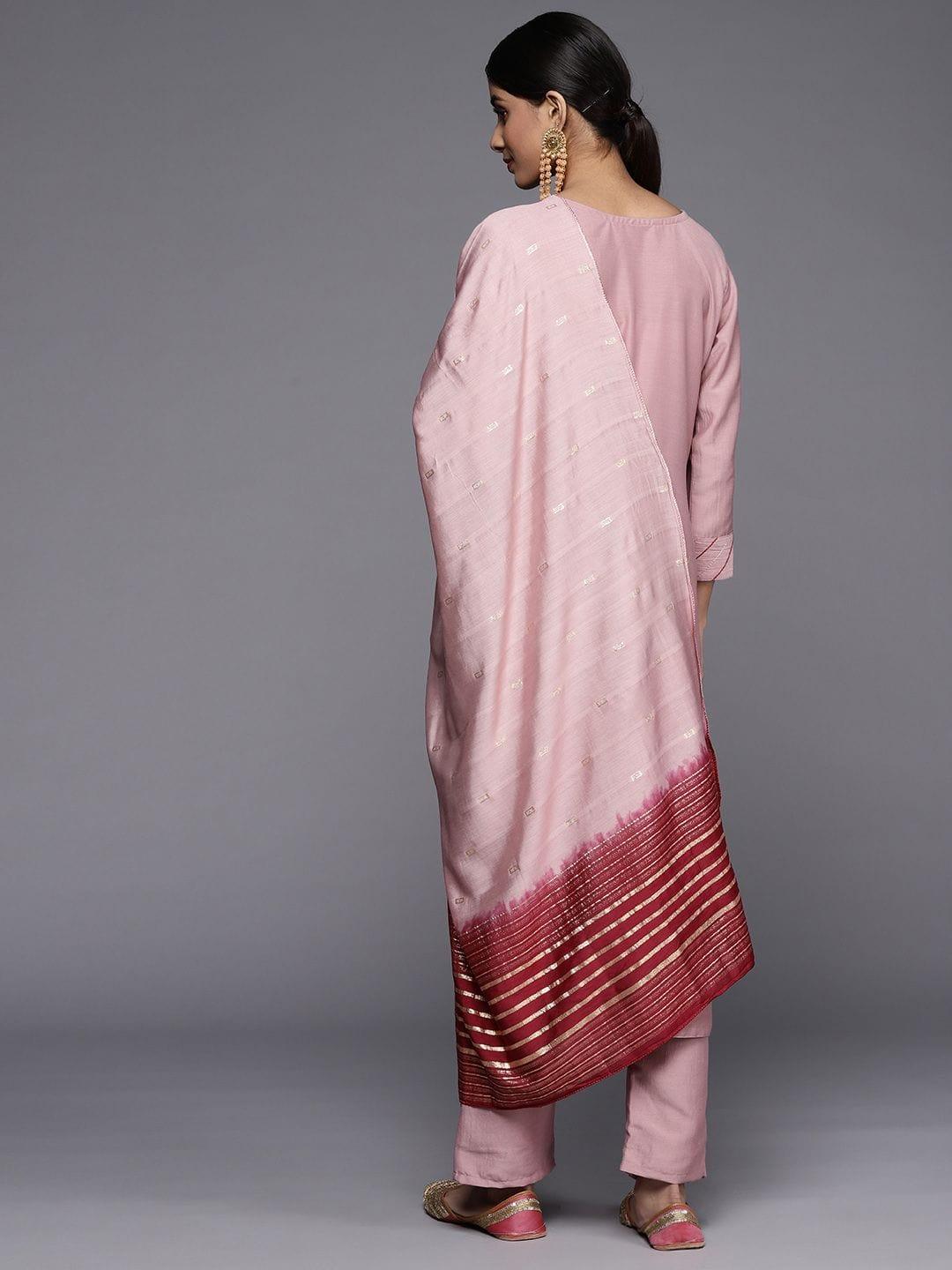 Varanga Women Pink Ethnic Motifs Embroidered Sequinned Kurta with Trousers & With Dupatta - Indiakreations