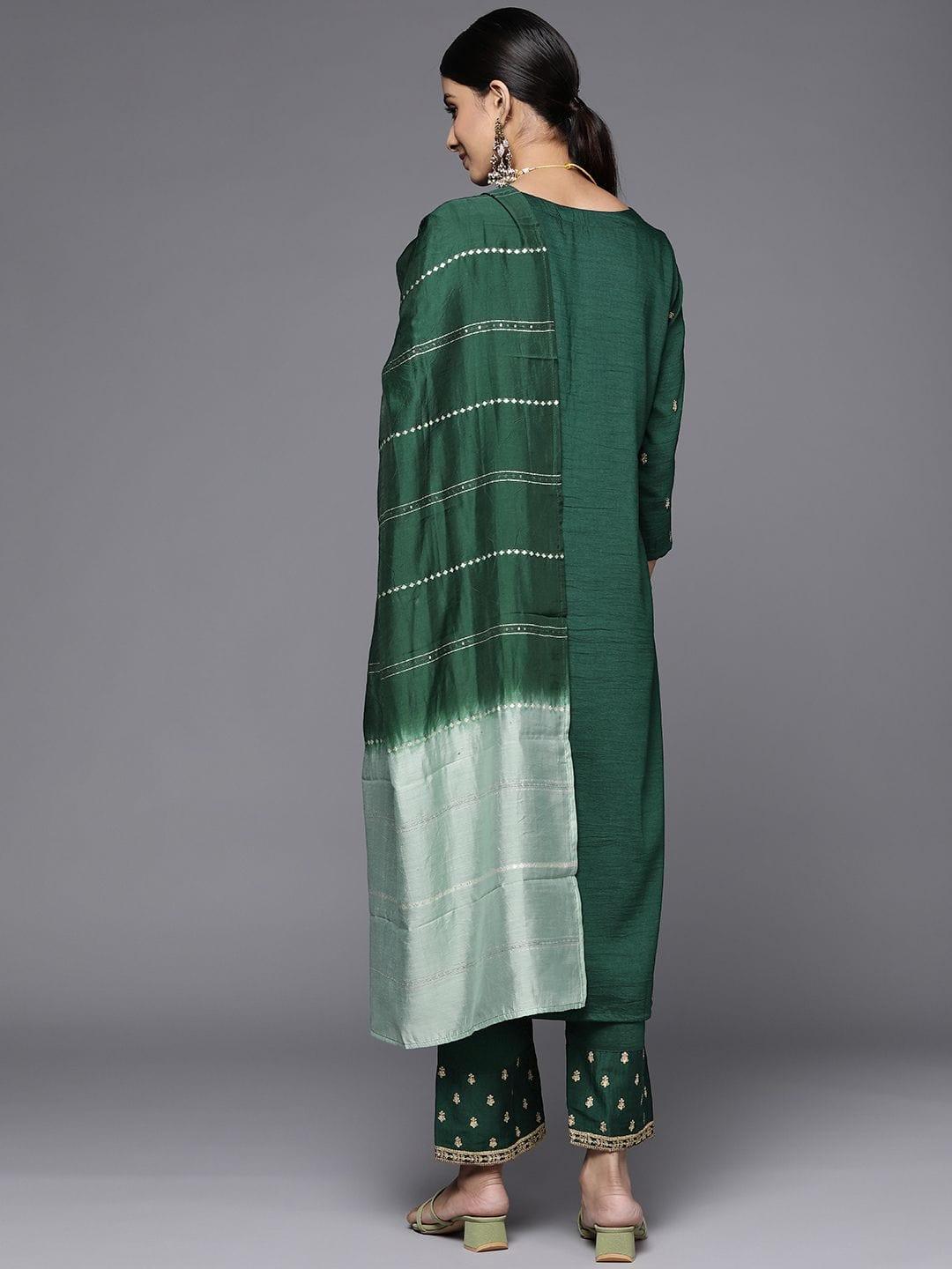 Varanga Green Embroidered Kurta With Embroidered Trouser And Ombre Dupatta - Indiakreations