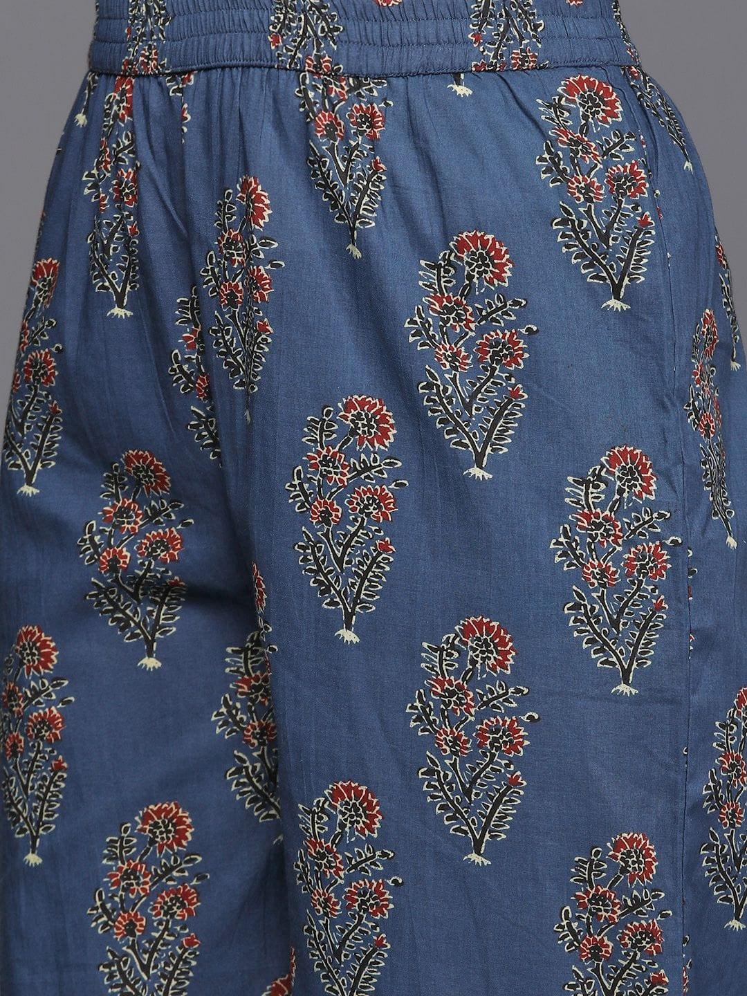 Varanga blue and rust yoke style anarkali paired with printed palazzo and ombre dupatta - Indiakreations