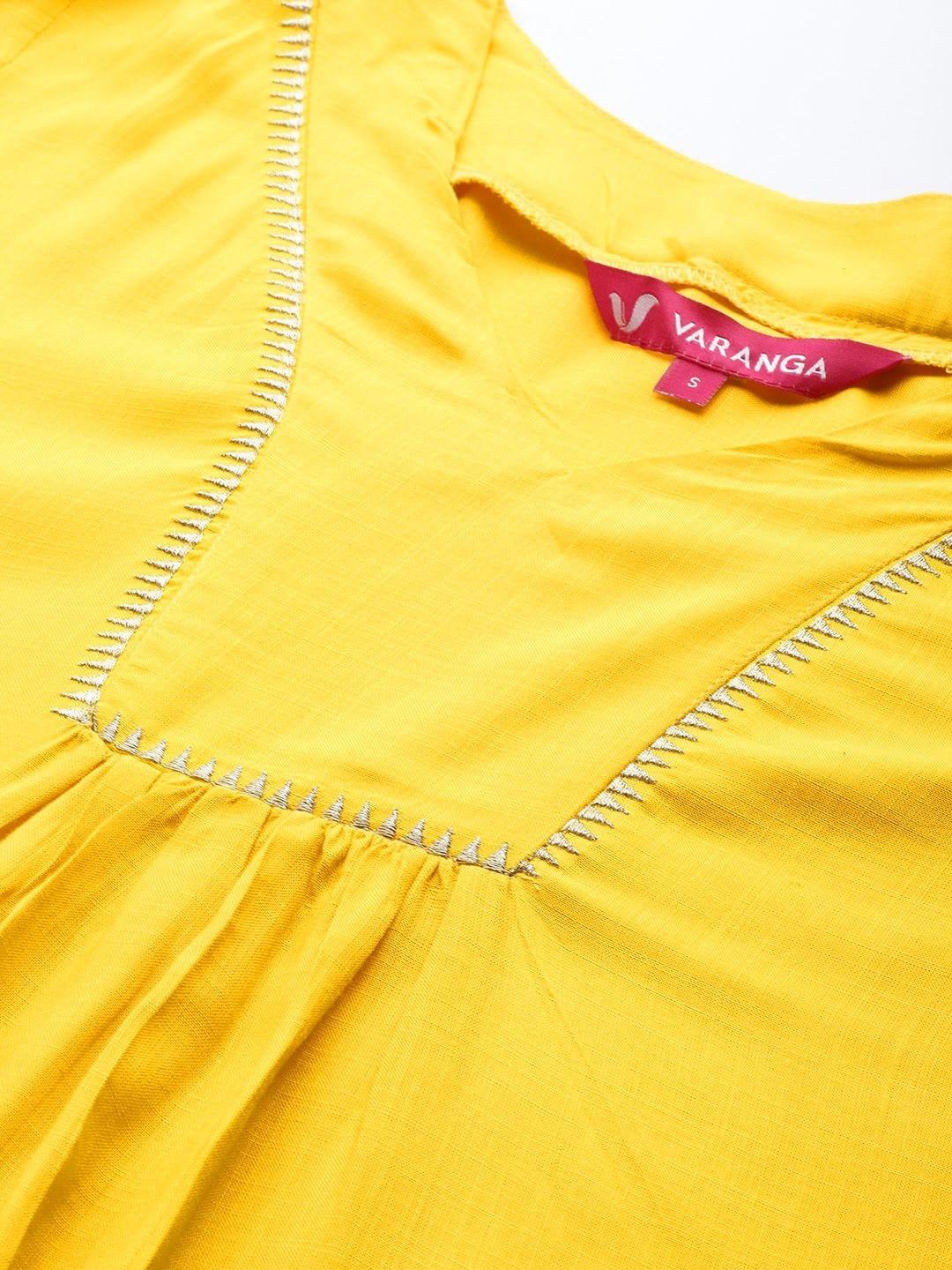 Varanga Women Yellow Solid Kurti with Palazzos & Dupatta - Indiakreations