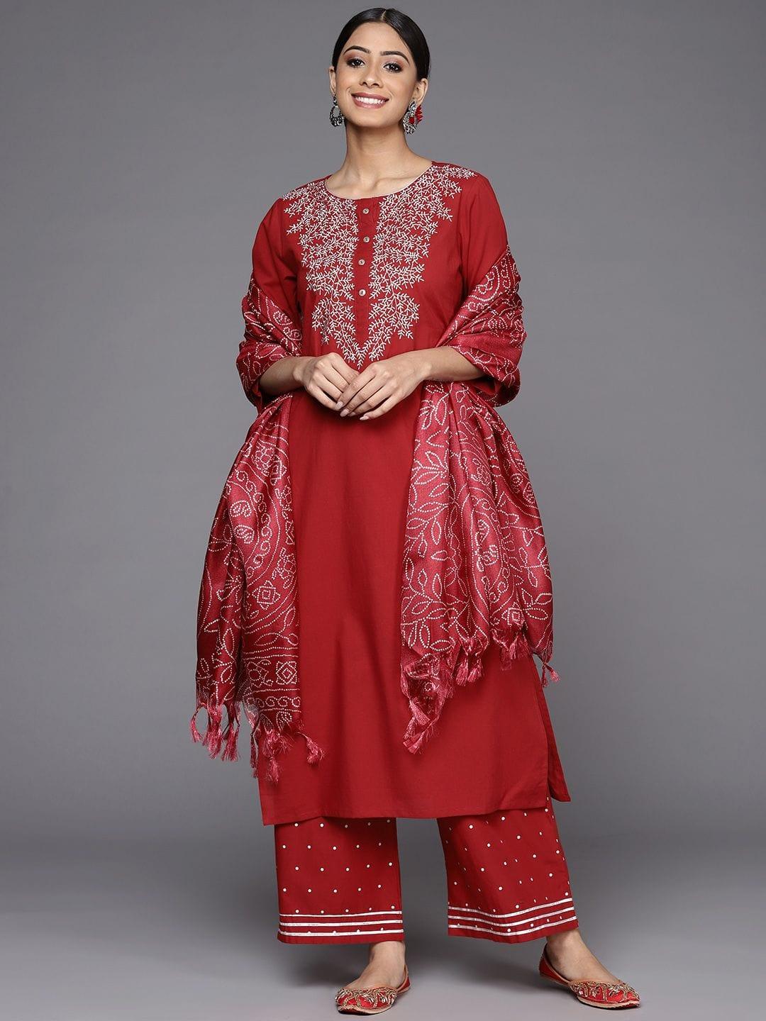 Varanga women straight emroidered kurta with printed bottom - Indiakreations