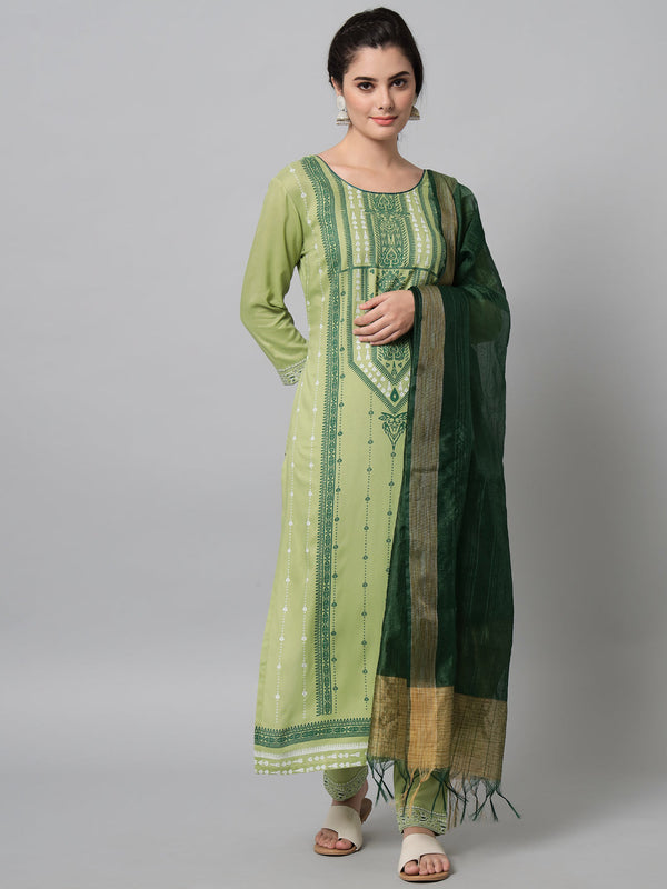 Women's Light Green Printed Kurta And Trouser Set - Noz2Toz