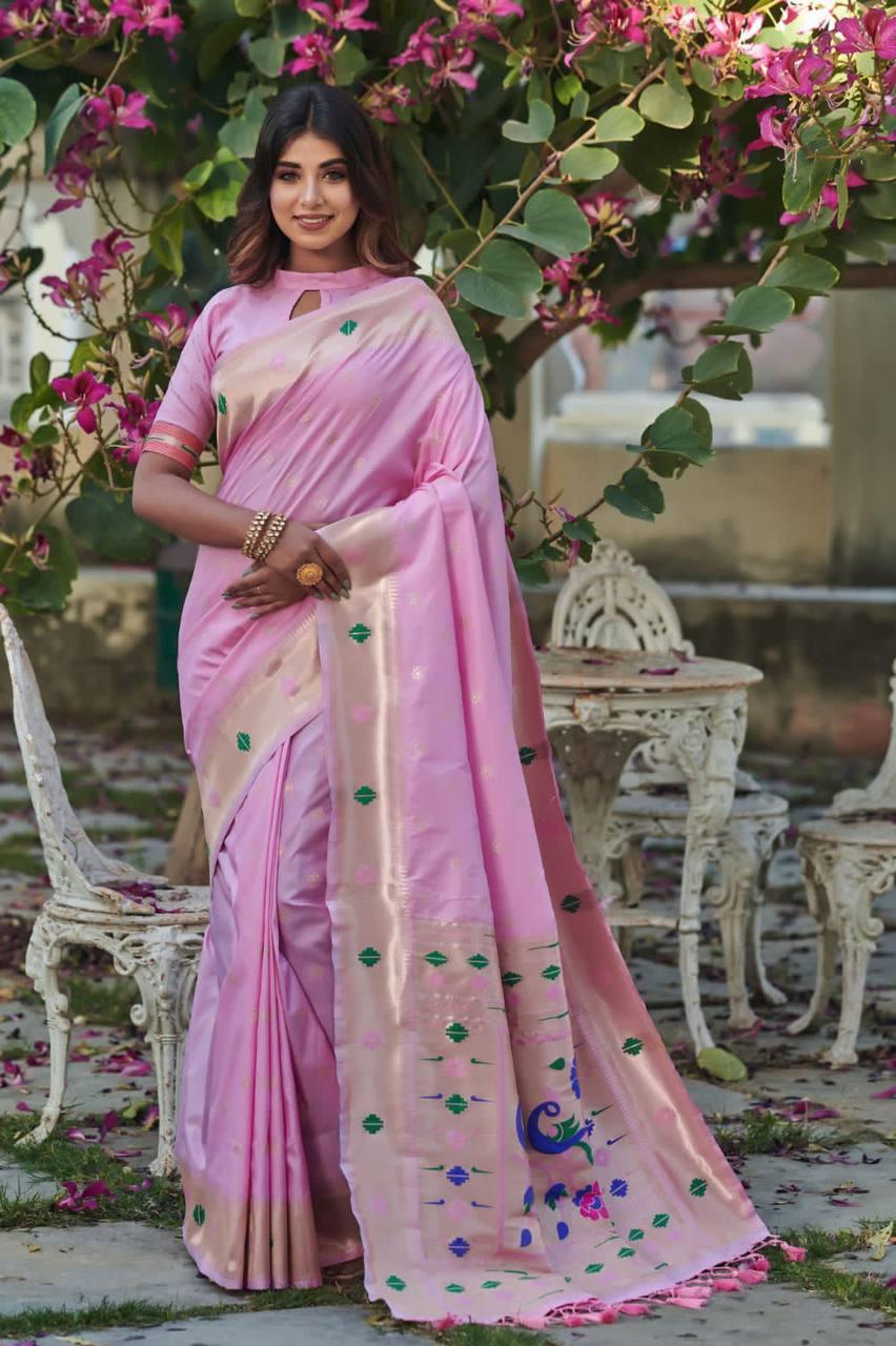 Pastel Purple Banarasi Silk Saree - Indiakreations