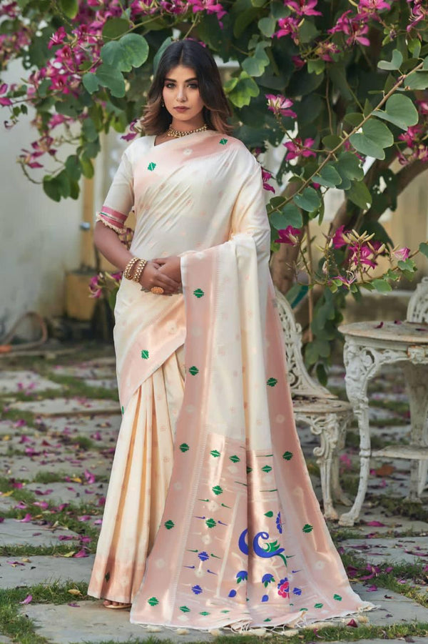 Coral Peach Banarasi Silk Saree - Indiakreations