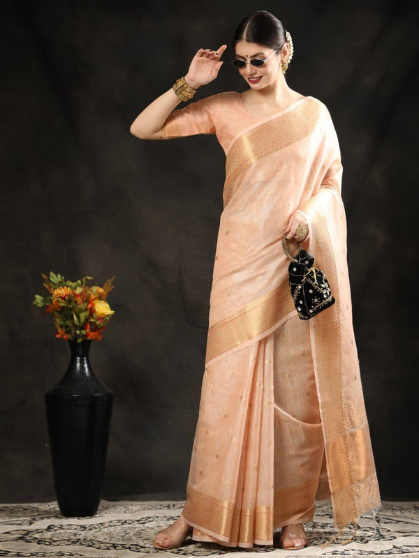 Peach Booti Maheshwari Silk Saree - Indiakreations