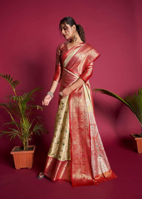 Peach Kanjivaram Silk Saree - Indiakreations