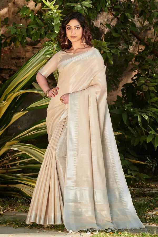 Peach Linen Tissue Silk Saree - Indiakreations