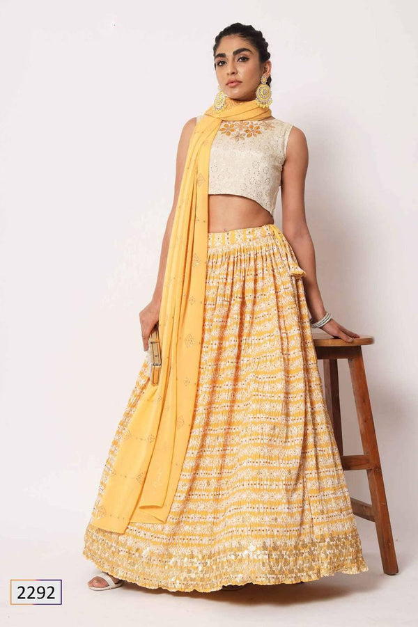 Yellow Art Silk Sequins Embroidery Lehenga Choli - Indiakreations