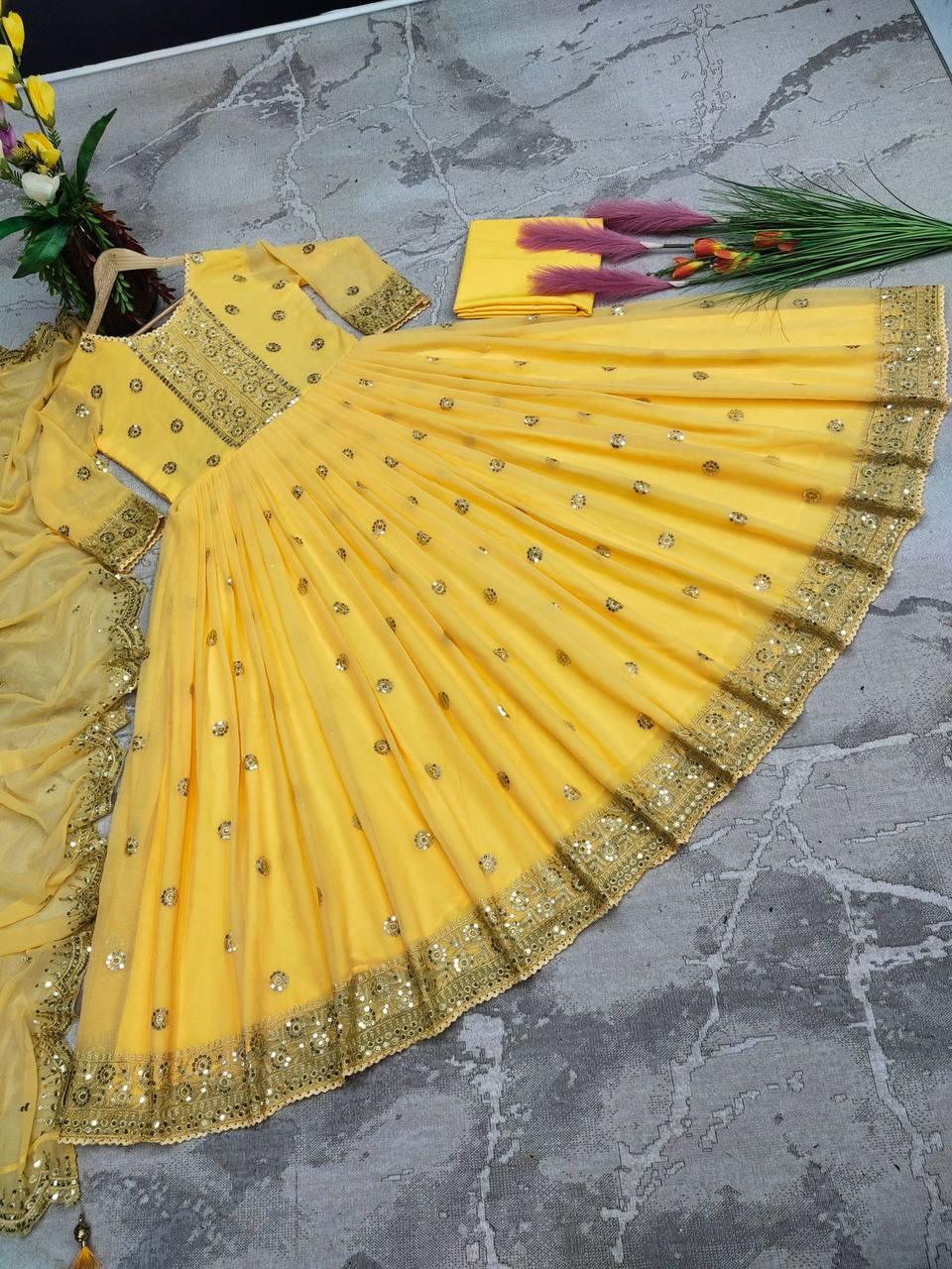 Yellow Georgette Embroidery Salwar Suit with Dupatta - Indiakreations