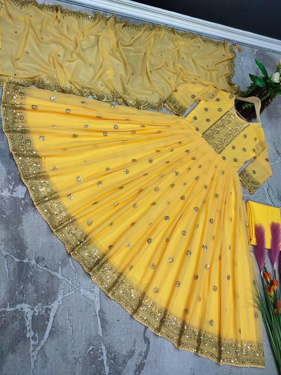 Yellow Georgette Embroidery Salwar Suit with Dupatta - Indiakreations