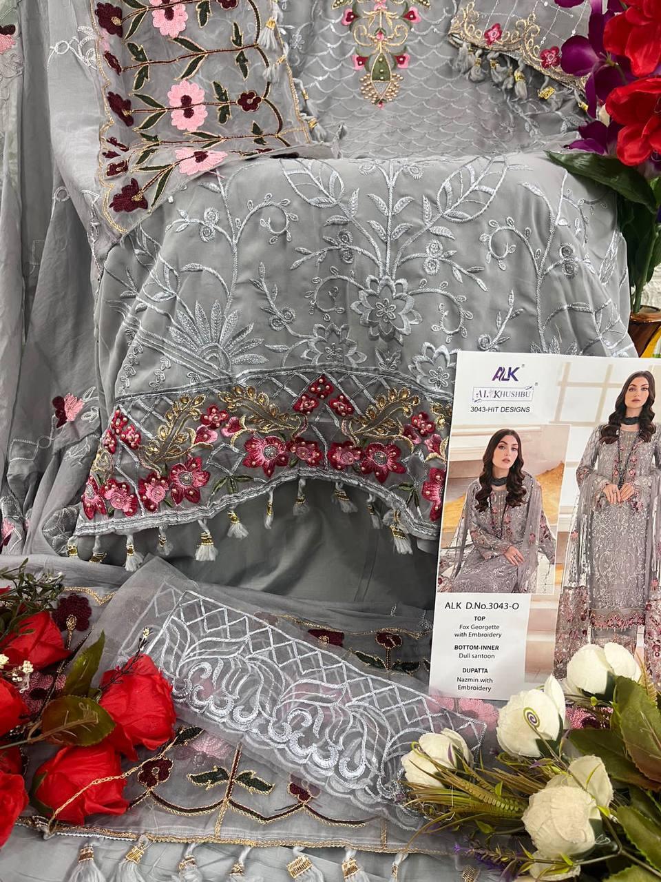 Grey Georgette Embroidery Anarkali With Dupatta Set - Indiakreations