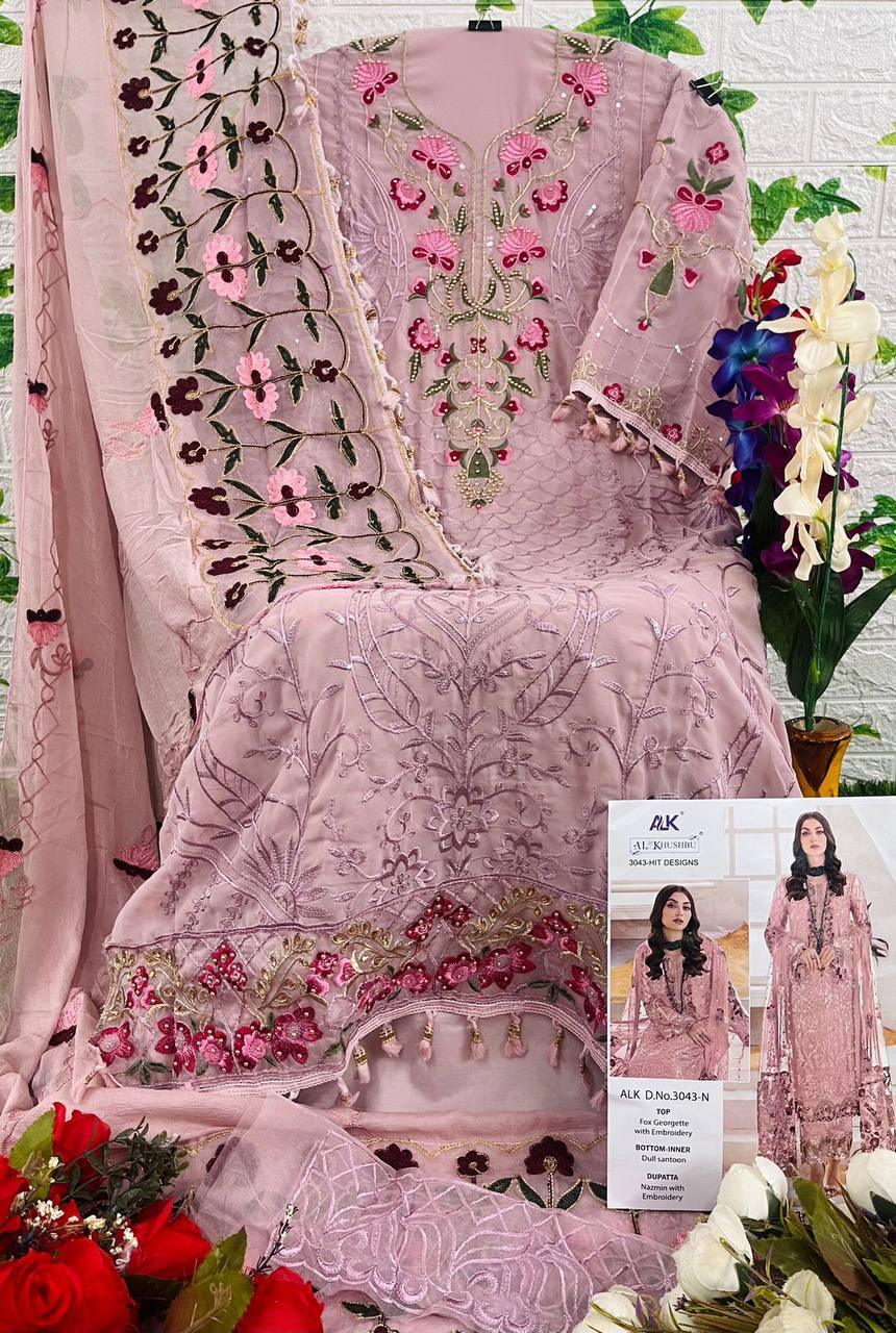 Pale Pink Georgette Embroidery Anarkali With Dupatta Set - Indiakreations