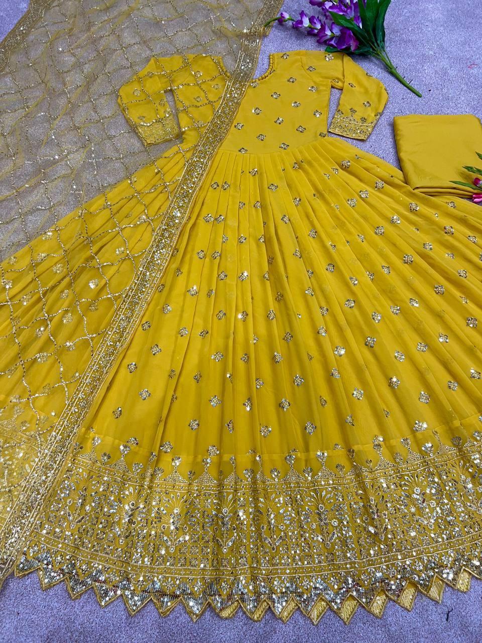 Yellow Georgette Embroidery Salwar Suit with Dupatta - Indiakreations