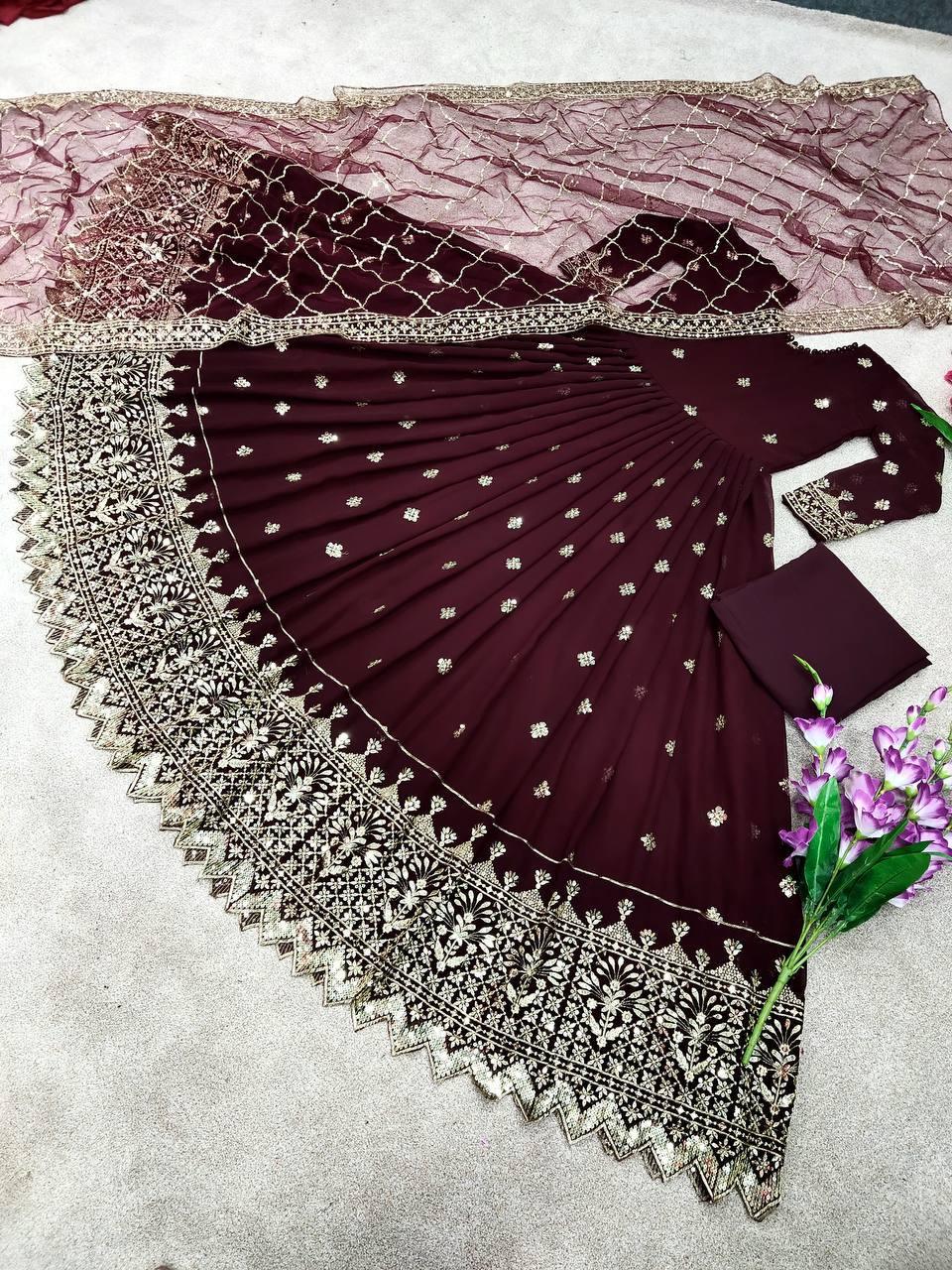 Maroon Georgette Embroidery Salwar Suit with Dupatta - Indiakreations