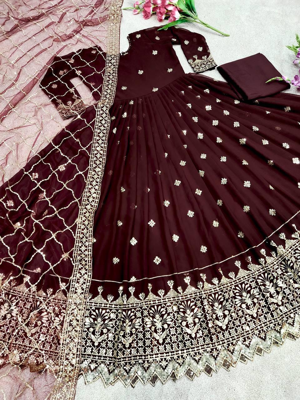 Maroon Georgette Embroidery Salwar Suit with Dupatta - Indiakreations