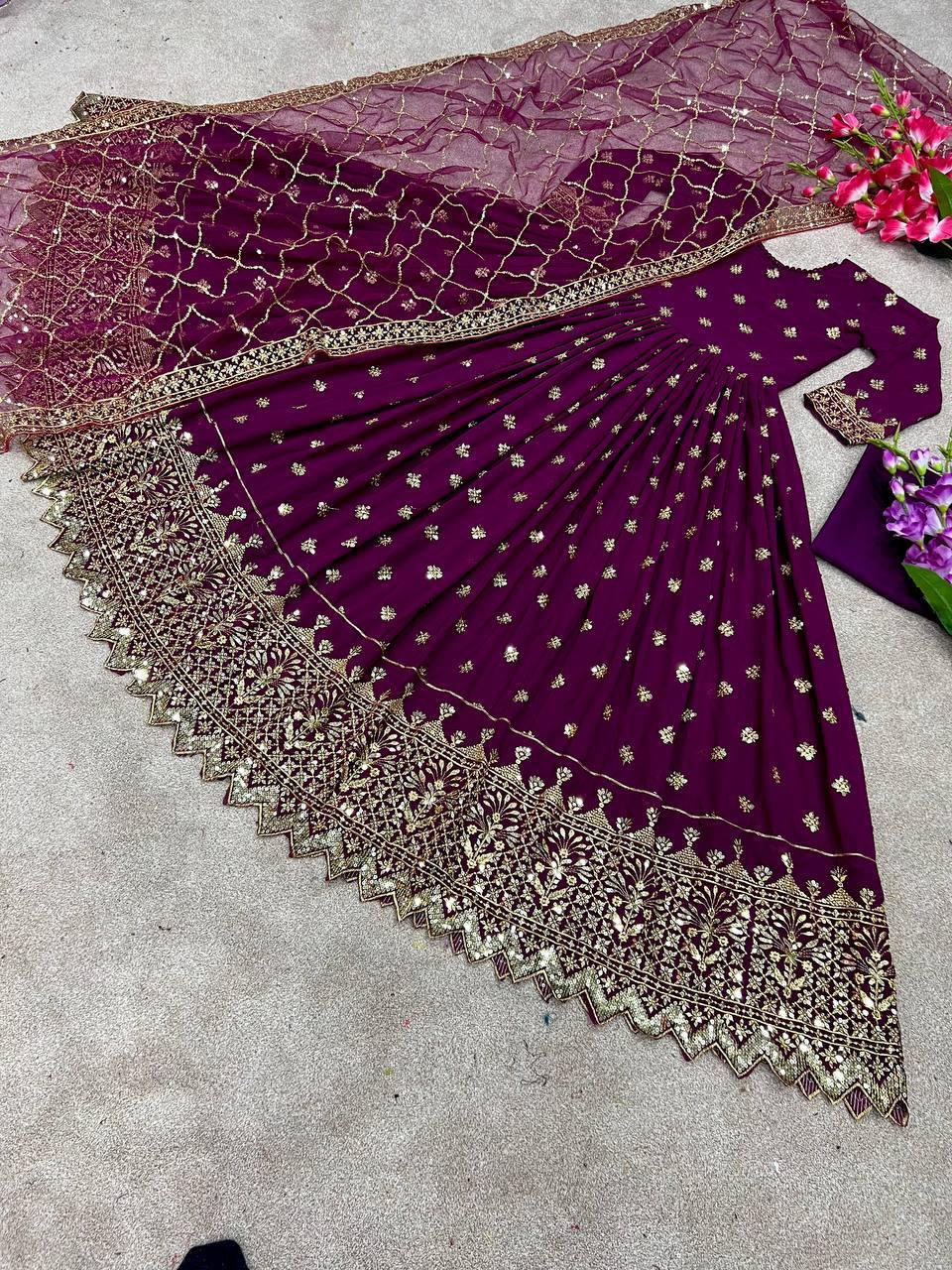 Sangria Purple Georgette Embroidery Salwar Suit with Dupatta - Indiakreations