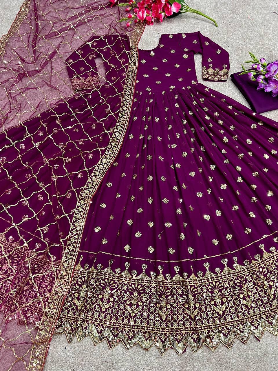 Sangria Purple Georgette Embroidery Salwar Suit with Dupatta - Indiakreations