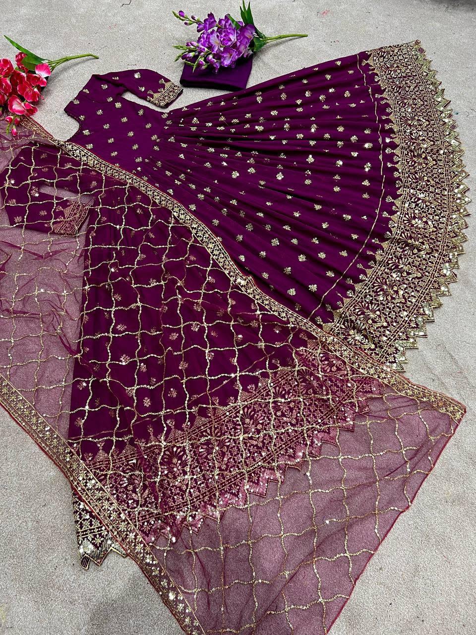 Sangria Purple Georgette Embroidery Salwar Suit with Dupatta - Indiakreations