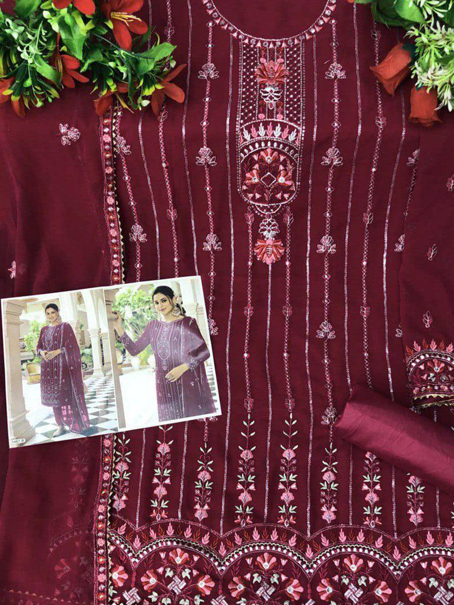 Burgundy Red Georgette Embroidery Anarkali with Dupatta Set - Indiakreations