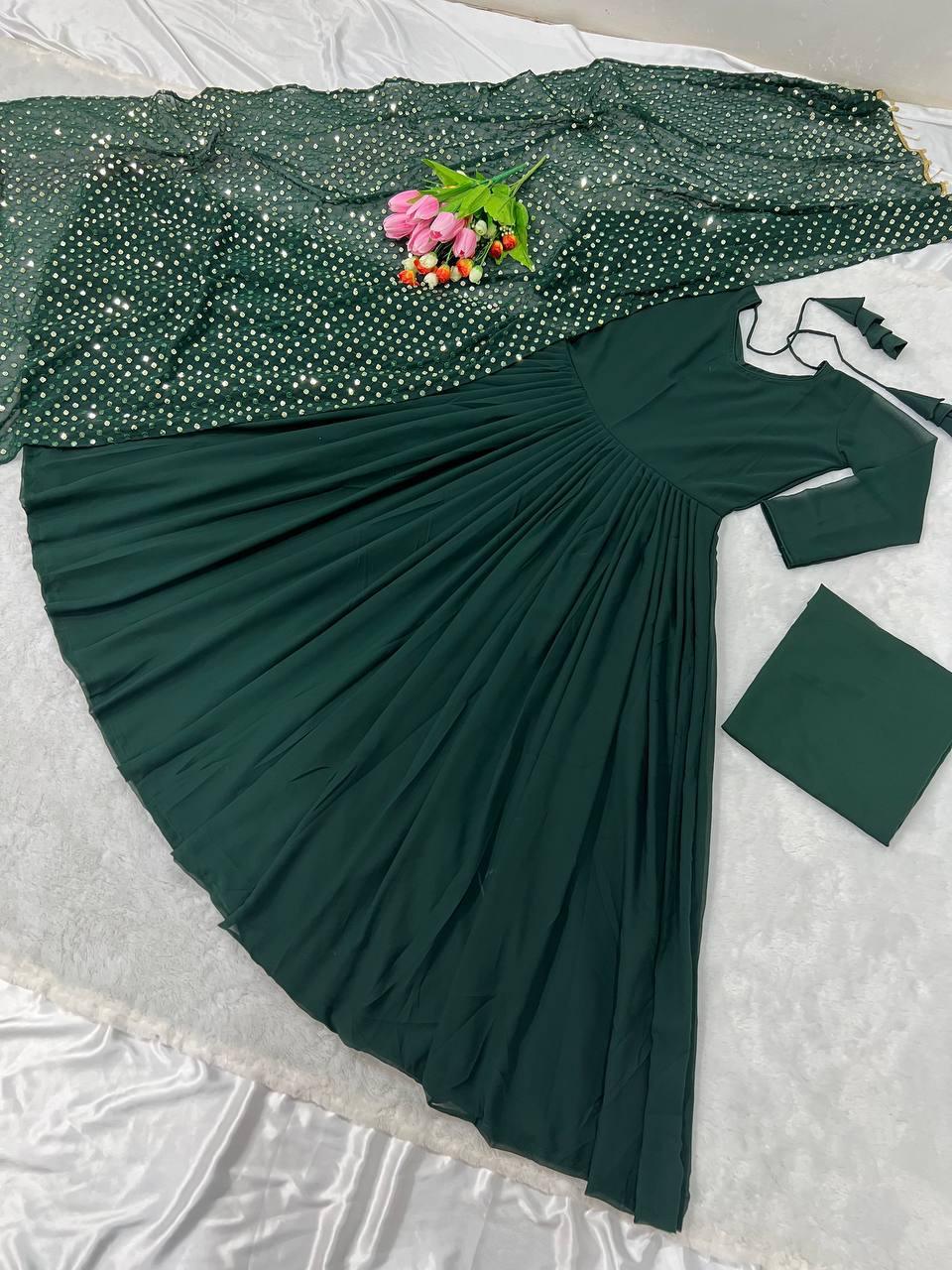 Dark Green Georgette Embroidery Salwar Suit with Dupatta - Indiakreations