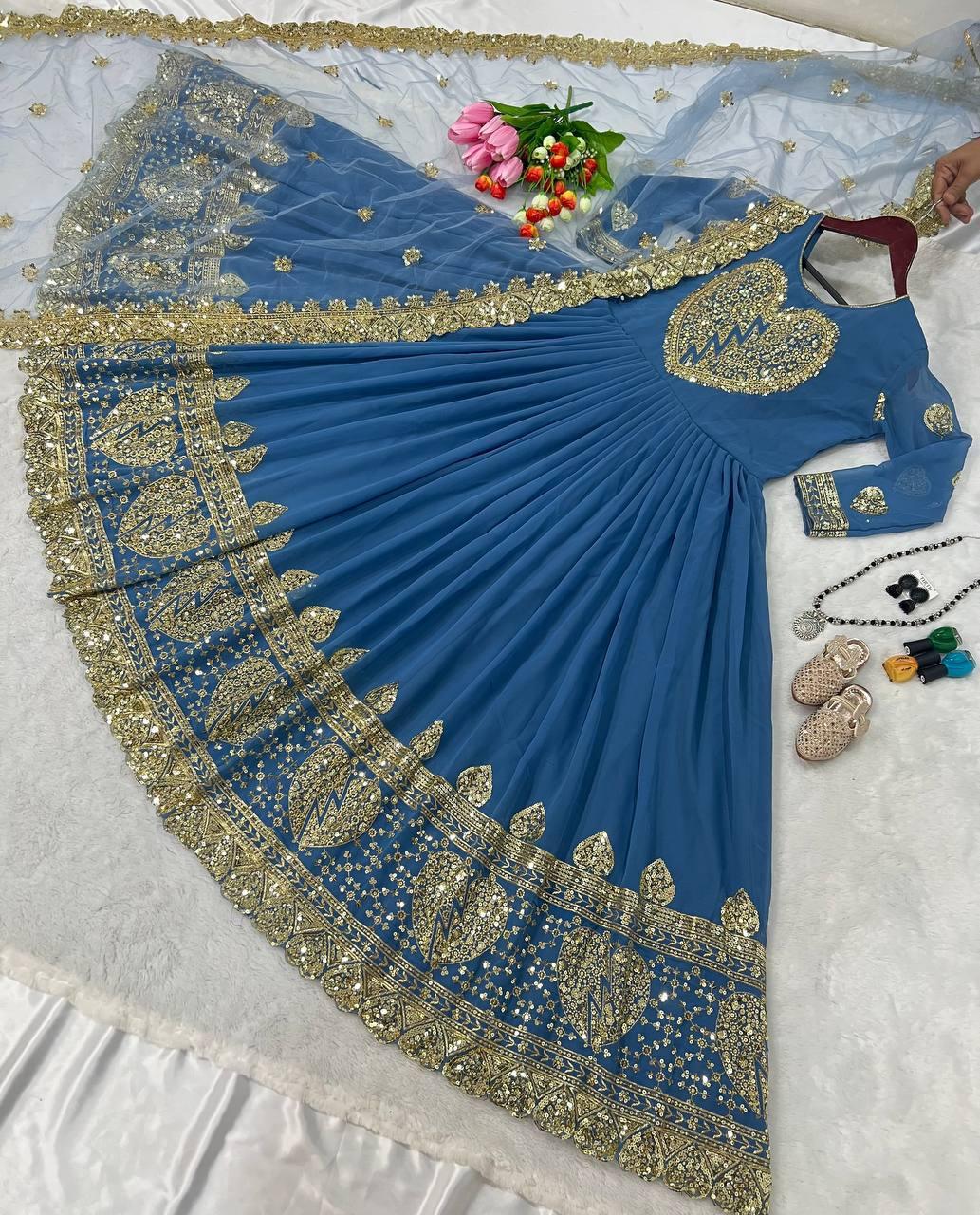 Blue Georgette Embroidery Salwar Suit with Dupatta - Indiakreations