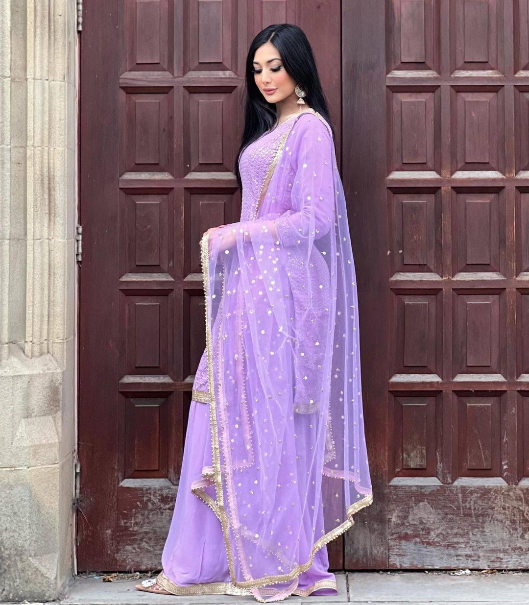 Pastel Purple Georgette Embroidery Salwar Suit with Dupatta - Indiakreations