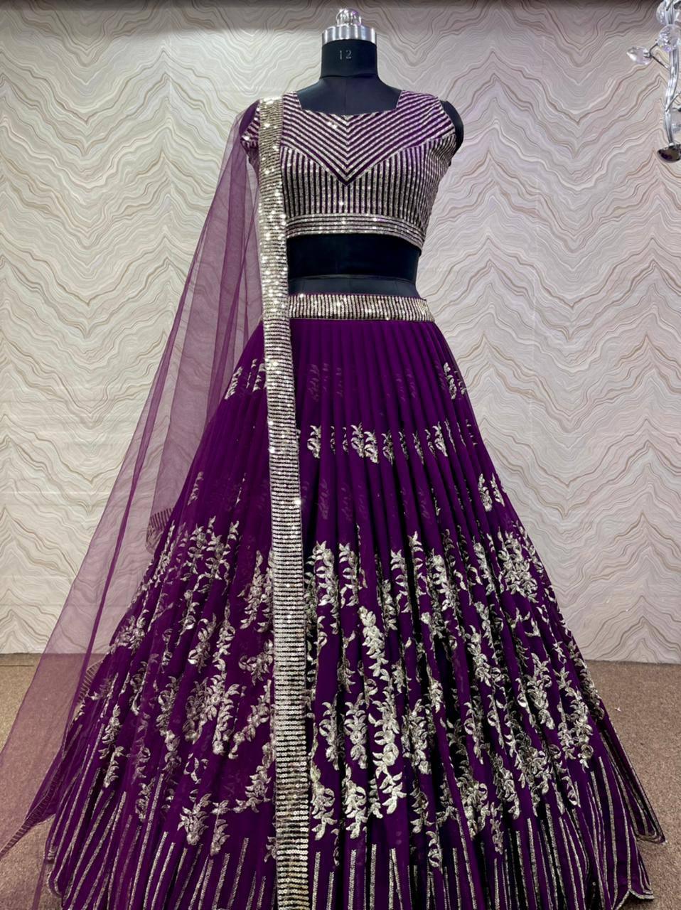 Purple Georgette Embroidery Lehenga Choli with Dupatta - Indiakreations