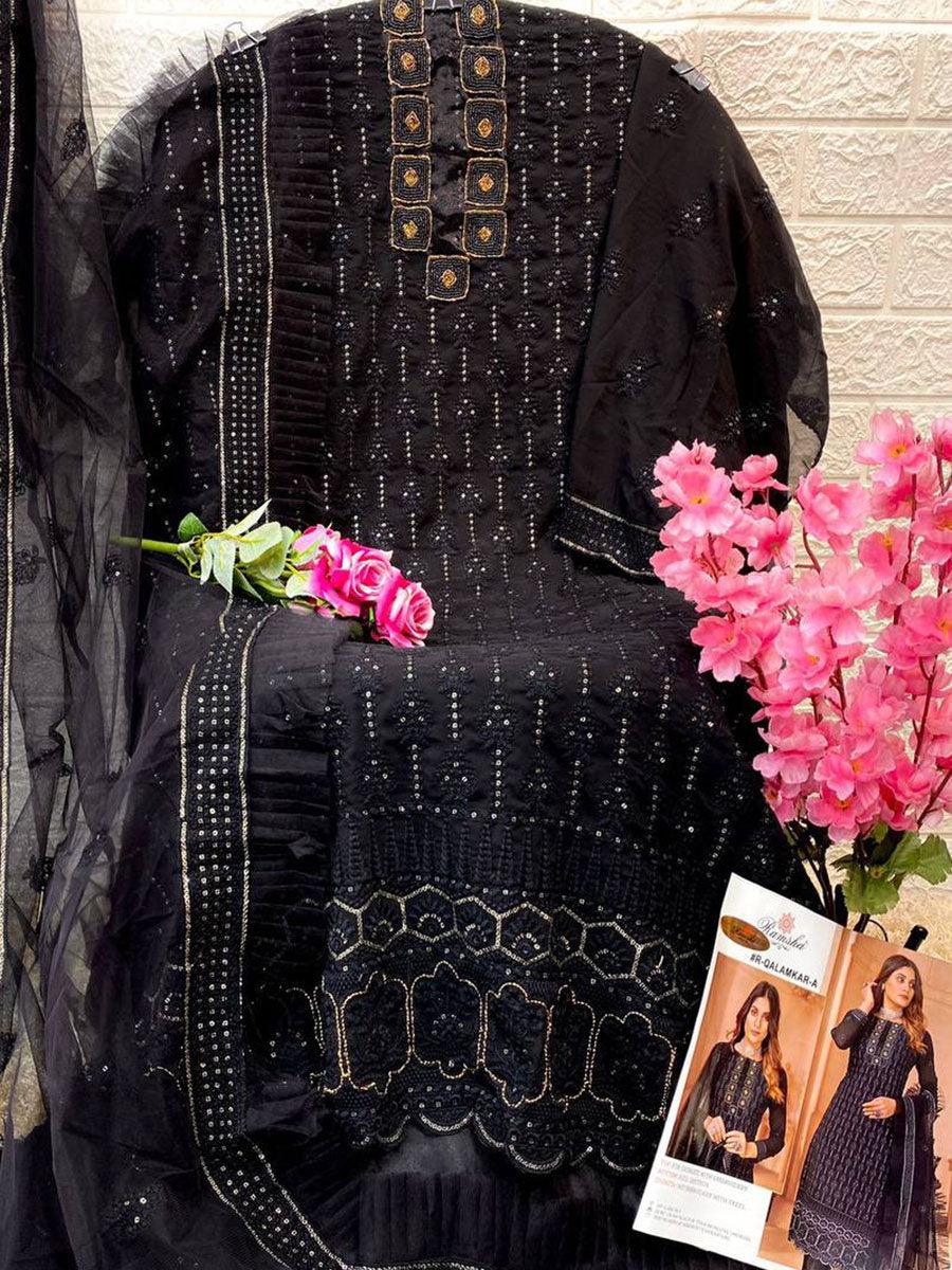 Black Georgette Embroidery Anarkali with Dupatta Set - Indiakreations