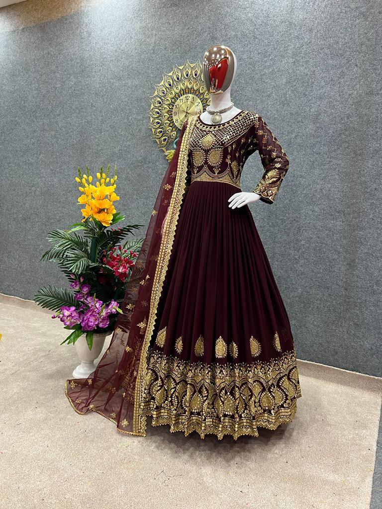 Maroon Georgette Embroidery Salwar Suit with Dupatta - Indiakreations