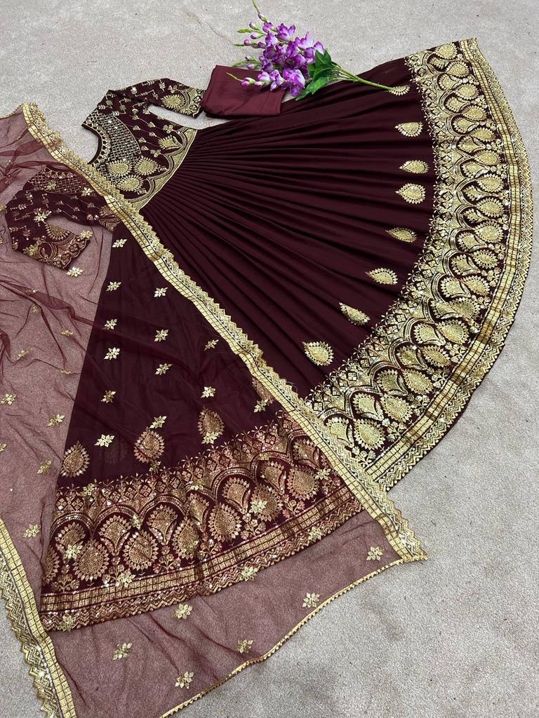 Maroon Georgette Embroidery Salwar Suit with Dupatta - Indiakreations