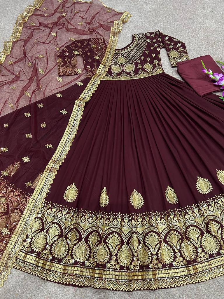 Maroon Georgette Embroidery Salwar Suit with Dupatta - Indiakreations