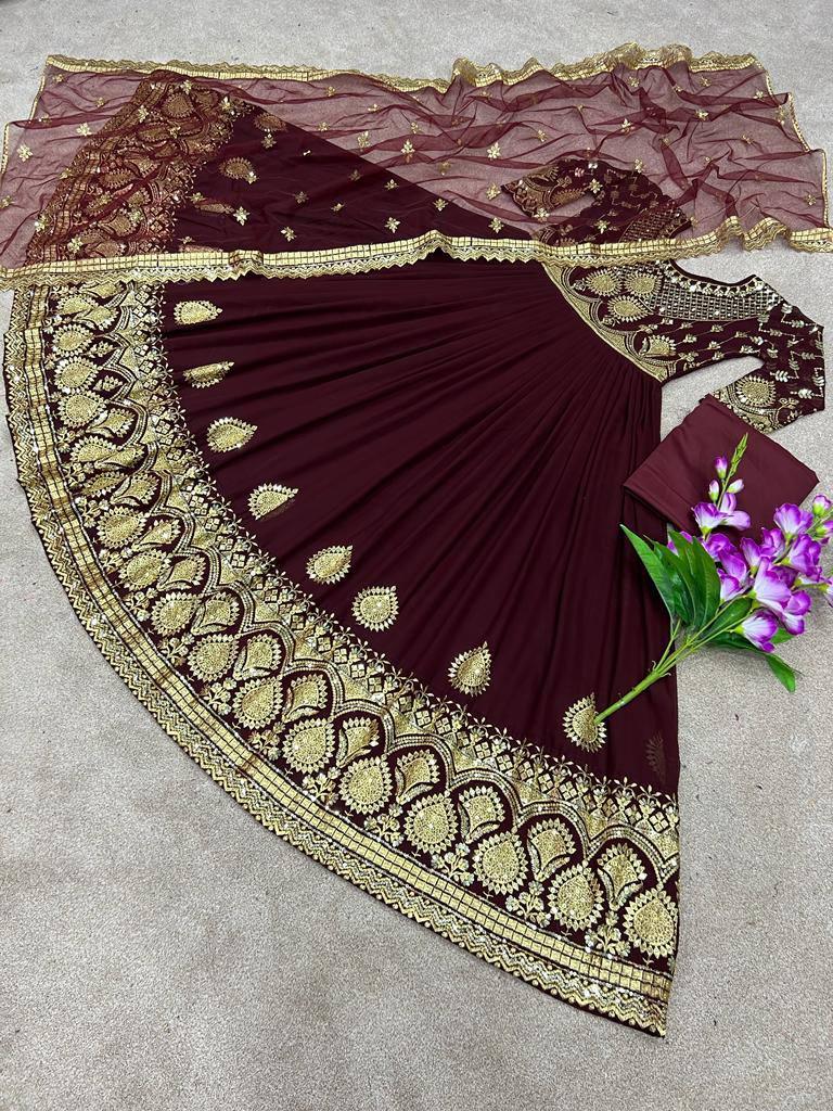 Maroon Georgette Embroidery Salwar Suit with Dupatta - Indiakreations