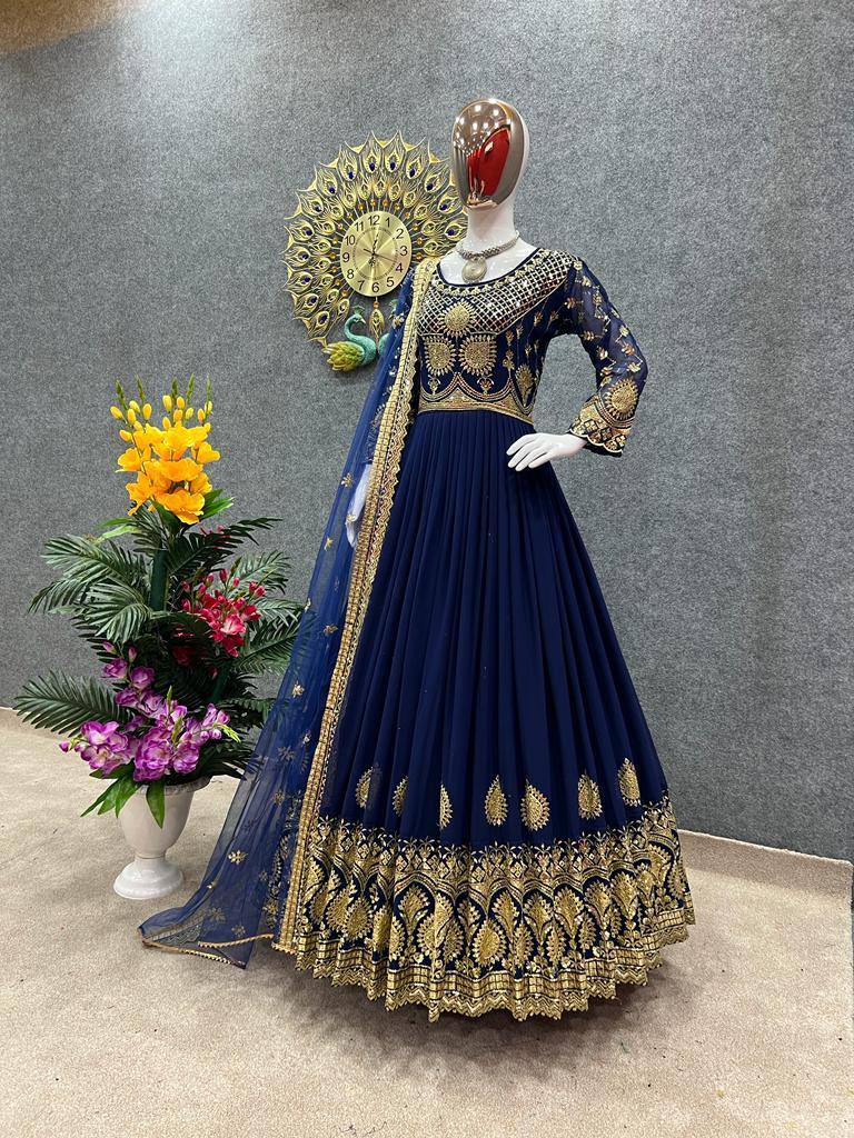 Blue Georgette Embroidery Salwar Suit with Dupatta - Indiakreations