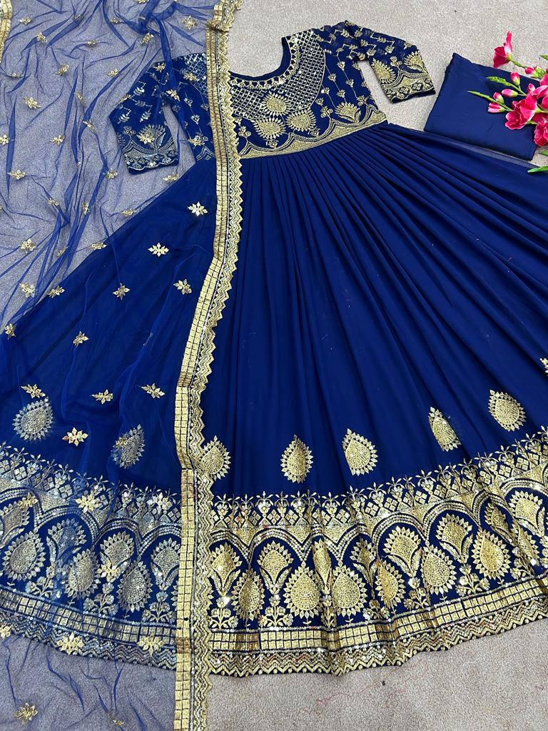 Blue Georgette Embroidery Salwar Suit with Dupatta - Indiakreations