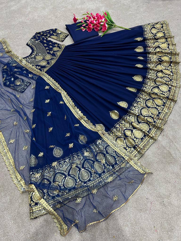 Blue Georgette Embroidery Salwar Suit with Dupatta - Indiakreations