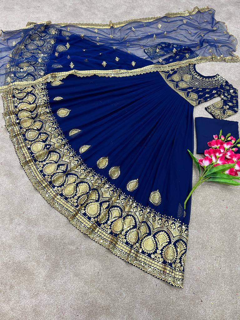 Blue Georgette Embroidery Salwar Suit with Dupatta - Indiakreations