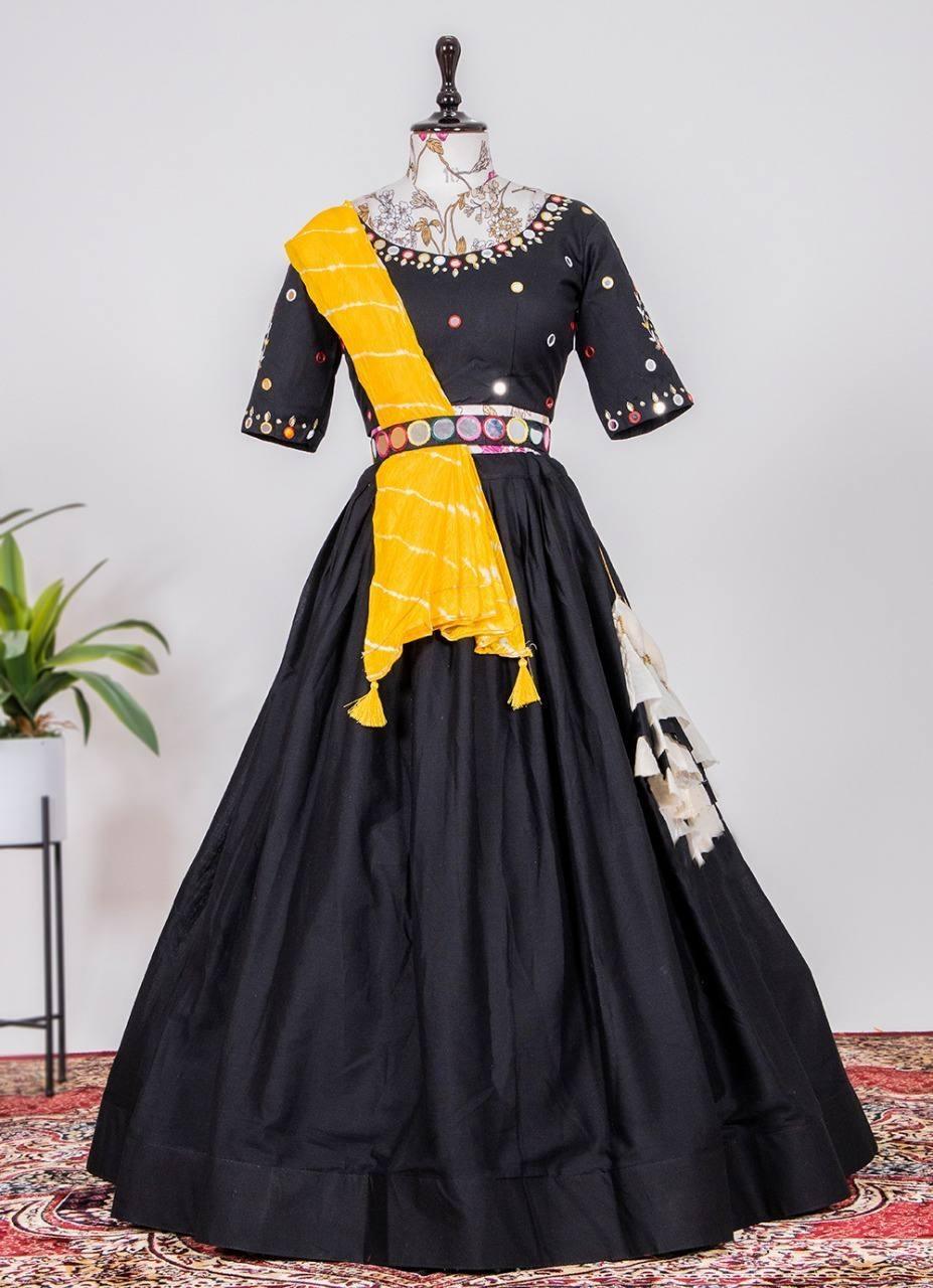 Dark Blue Bandhani Cotton Lehenga Choli - Indiakreations