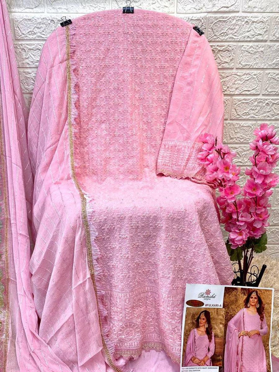 Taffy Pink Georgette Embroidery Anarkali with Dupatta Set - Indiakreations