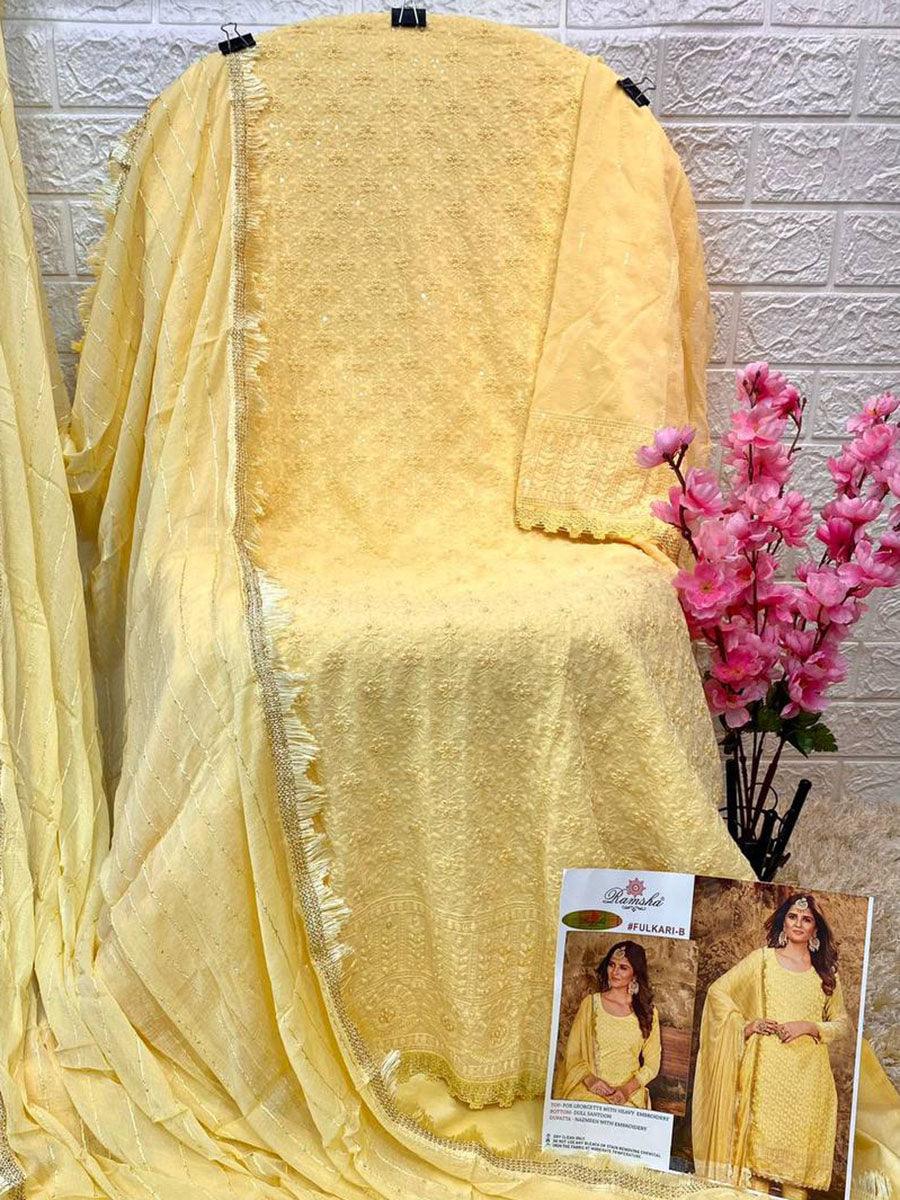 Pastel Yellow Georgette Embroidery Anarkali with Dupatta Set - Indiakreations