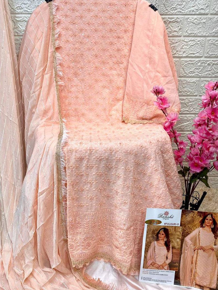 Peach Georgette Embroidery Anarkali with Dupatta Set - Indiakreations