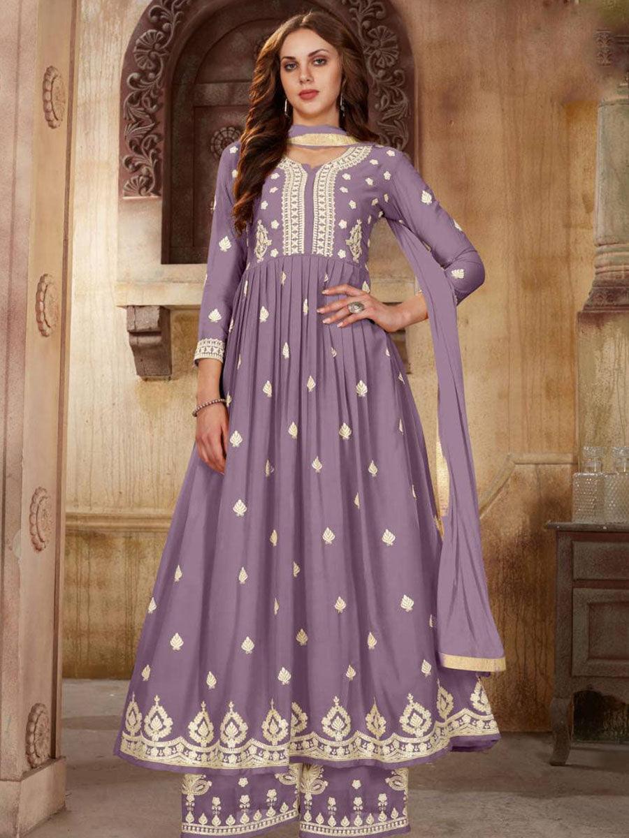 Purple Georgette Embroidery Anarkali with Dupatta Set - Indiakreations