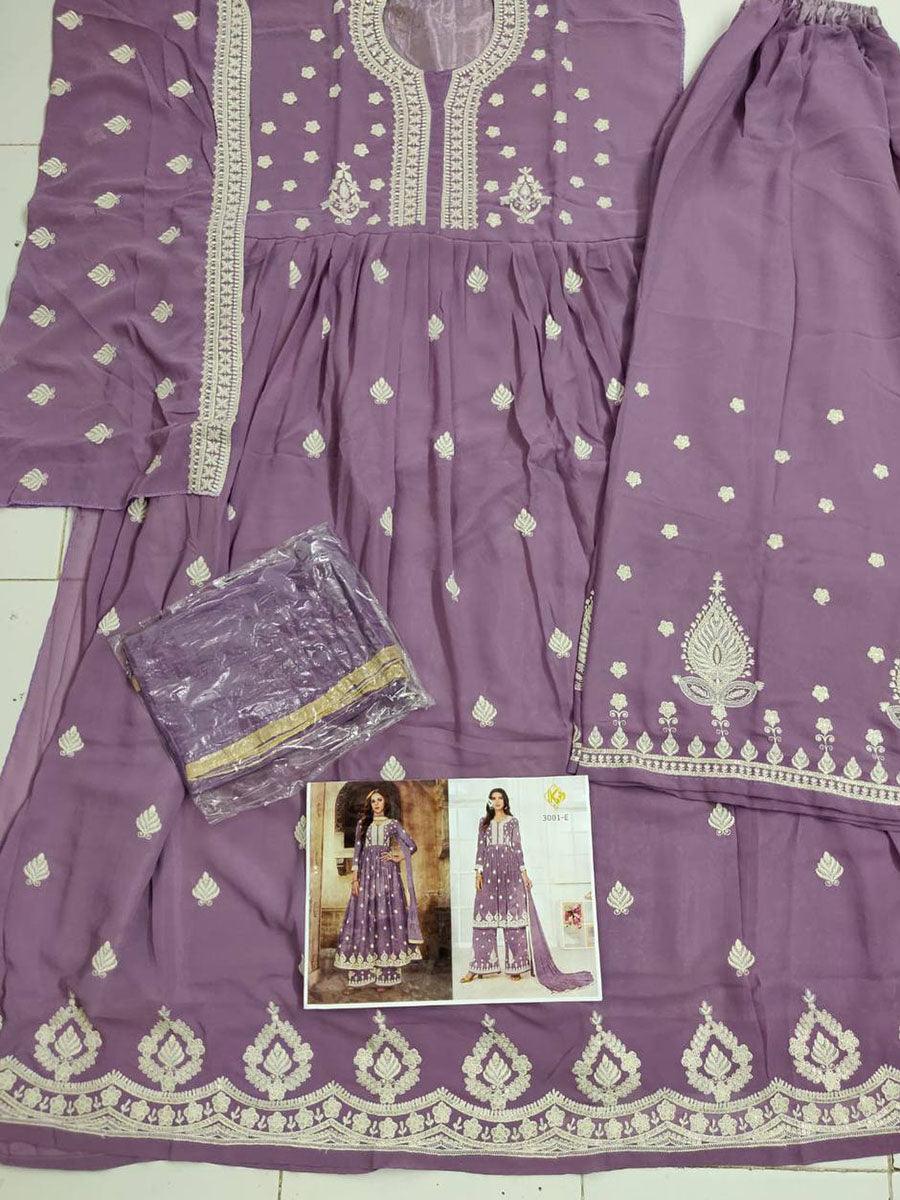 Purple Georgette Embroidery Anarkali with Dupatta Set - Indiakreations