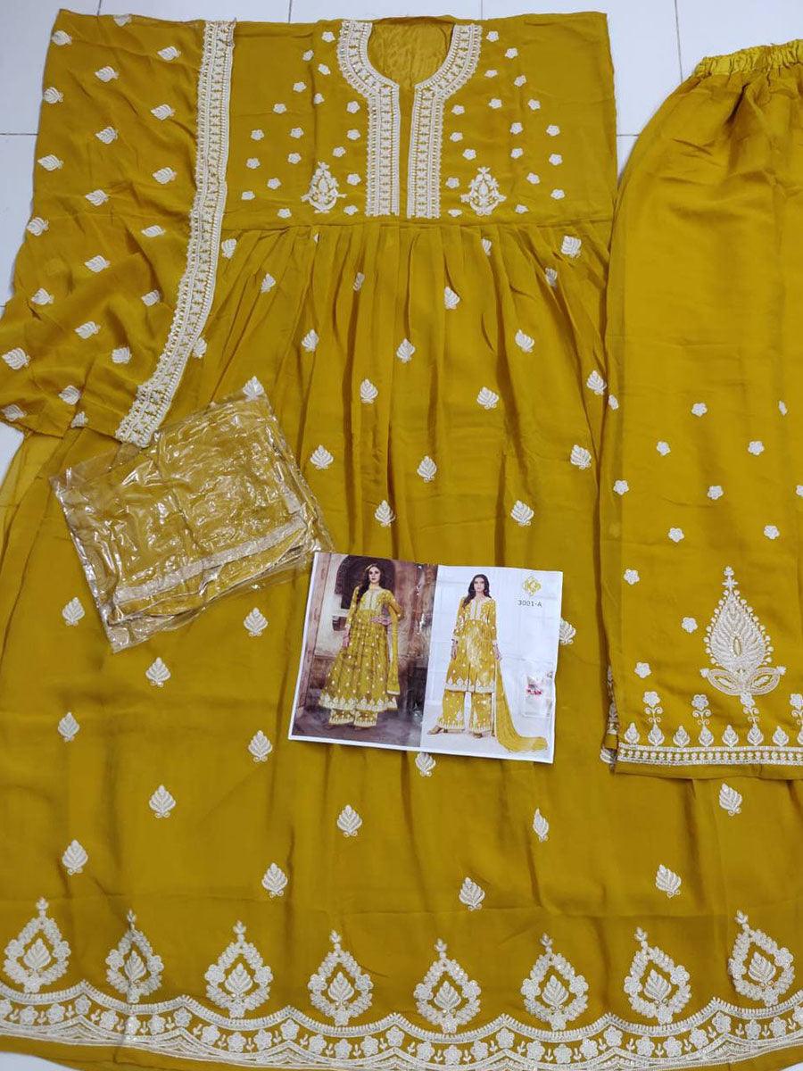 Yellow Georgette Embroidery Anarkali with Dupatta Set - Indiakreations