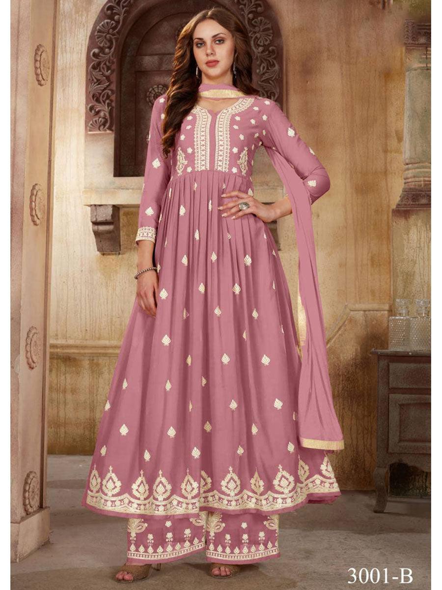 Dusty Pink Georgette Embroidery Anarkali with Dupatta Set - Indiakreations