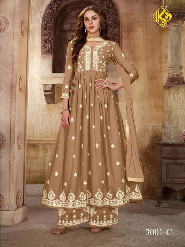 Brown Georgette Embroidery Anarkali with Dupatta Set - Indiakreations