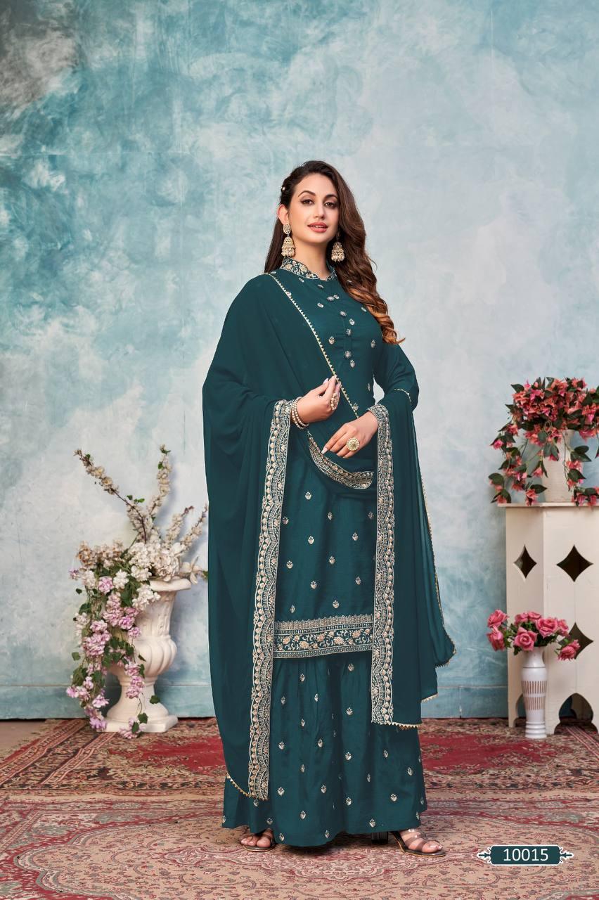 Teal Art Silk Anarkali With Dupatta Set - Indiakreations