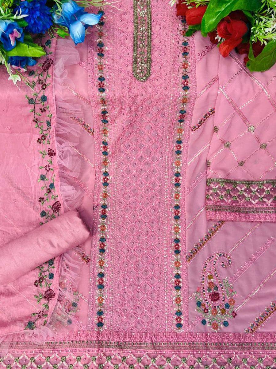 Taffy Pink Georgette Embroidery Anarkali with Dupatta Set - Indiakreations