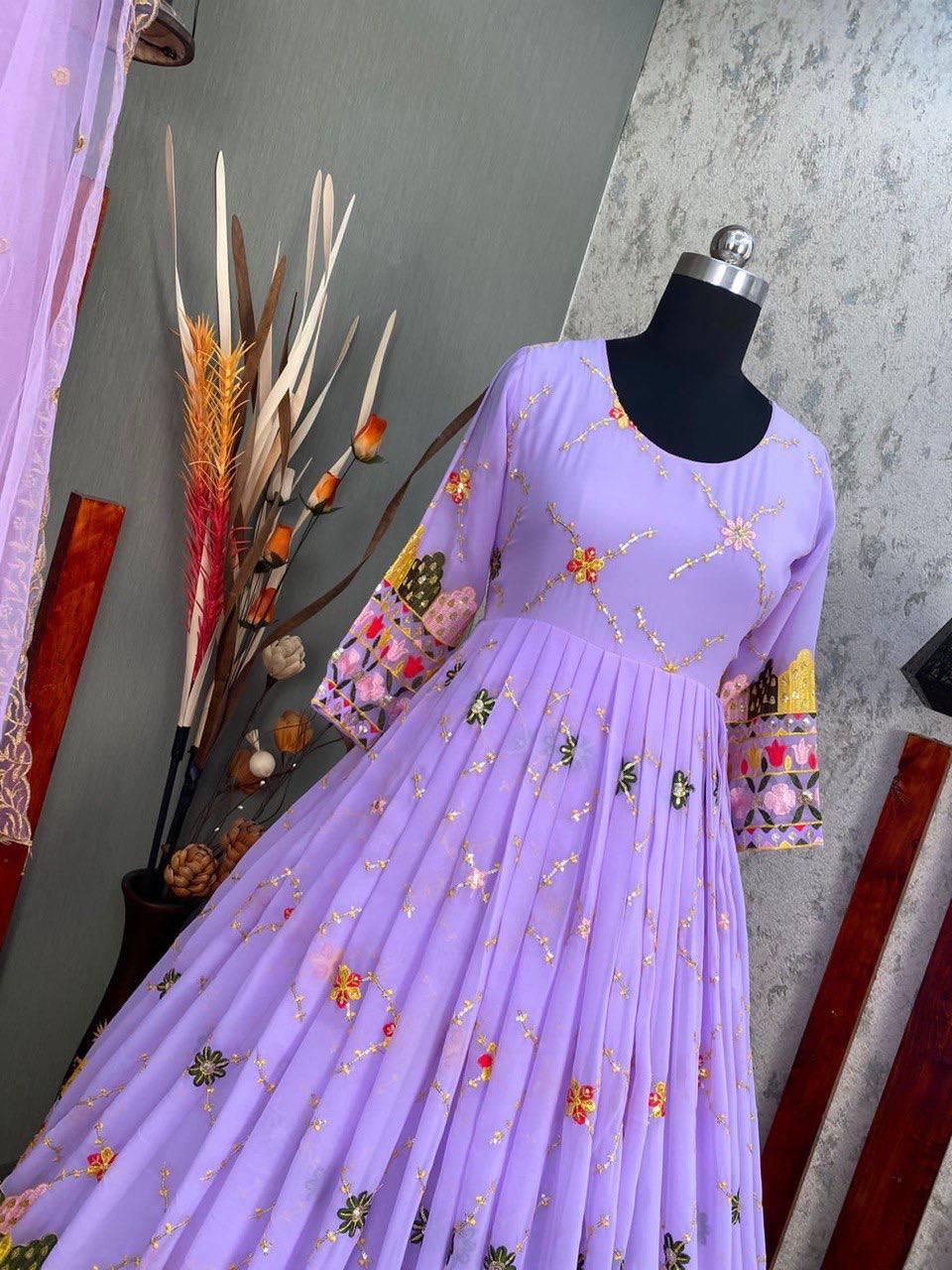 Purple Georgette Embroidery Salwar Suit with Dupatta - Indiakreations