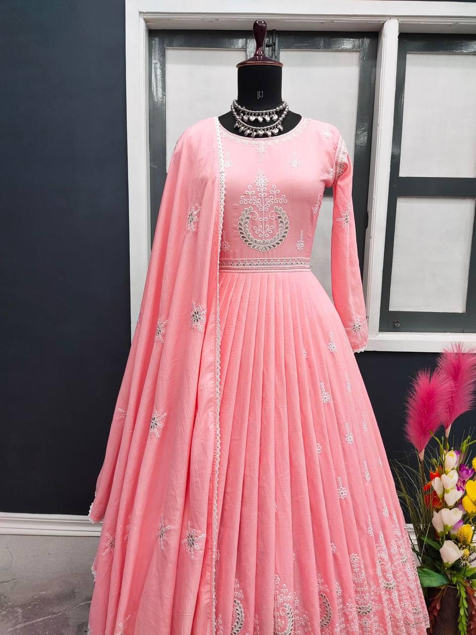 Baby Pink Parampara Silk Embroidery Salwar Suit with Dupatta - Indiakreations