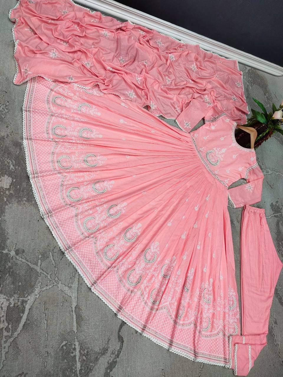 Baby Pink Parampara Silk Embroidery Salwar Suit with Dupatta - Indiakreations